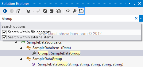 Search Filters in Visual Studio 2012 Solution Explorer