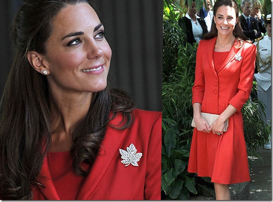 Kate Middleton deep red coat dress designed by Catherine Walker