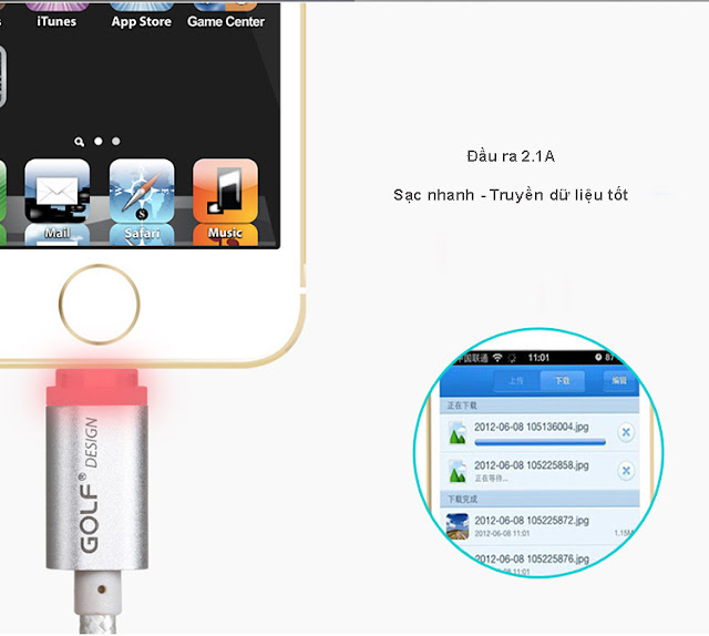 Cáp sạc Lightning LED cho iPhone (loại 1m) Cáp iPhone