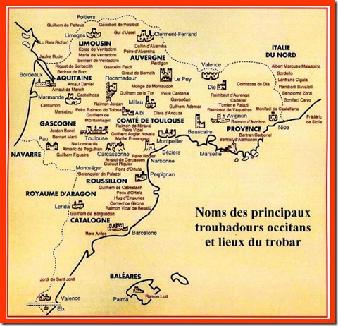 mapa dels Trobadors en Euròpa