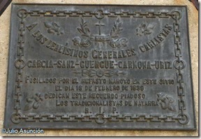 Placa a los militares carlistas fusilados en la Basílica de la Virgen del Puy