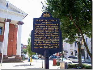 Franklin County marker in front of the courthouse in Chambersburg, PA