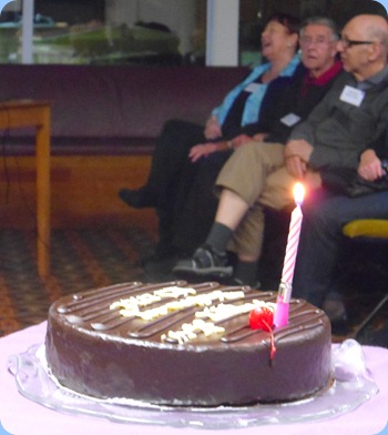 Our 35th Birthday Cake playing happy birthday to us all! Photo courtesy of Peter Littlejohn