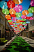 Colorful Floating Umbrella Installation at Agueda, Portugal