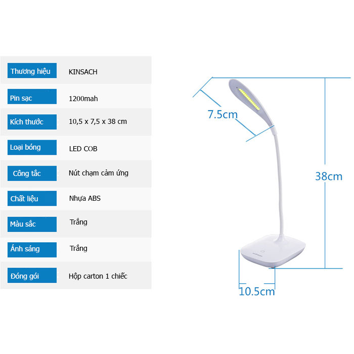 Đèn sạc pin đọc sách đèn bàn Led COB chống cận Kinsach KS-188A