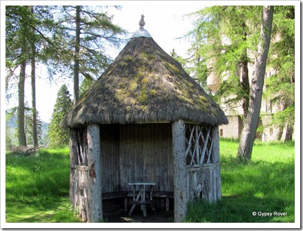 Summer house in the grounds of Braemar castle. Thatched with Heather.
