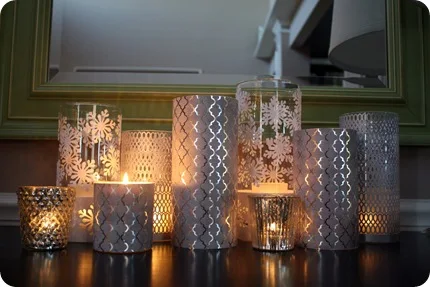 silver and white paper DIY candleholders