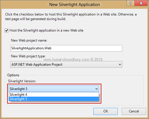 Silverlight 4 and Silverlight 5 comes with Visual Studio 2012