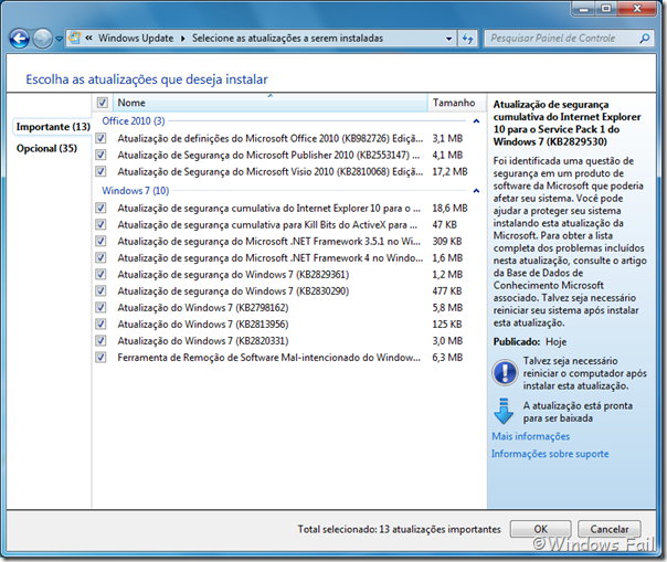 Atualizações do Windows 7 - 14-05-2013