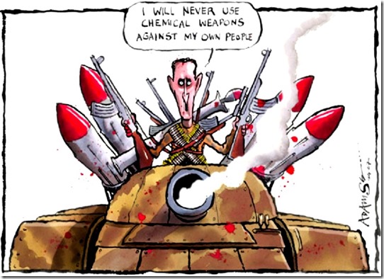 Bashar al-Assah lying about chem-weapons toon