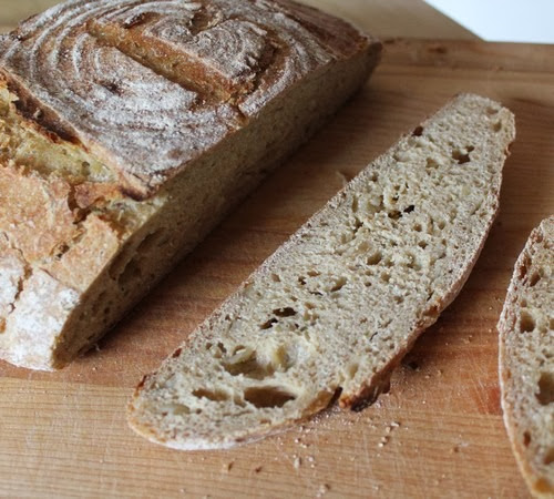 Crumb shot of Einkorn and Spelt Levain with Caramelized Onions & Rosemary 