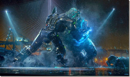 Gipsy Danger wrestles with Category 4 Kaiju Leatherback