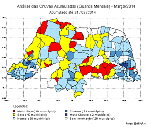 Mapa com chuvas acumuladas até 31 de março de 2014
