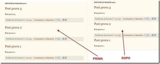 diminuire lo spazio tra i post in homepage di blogger