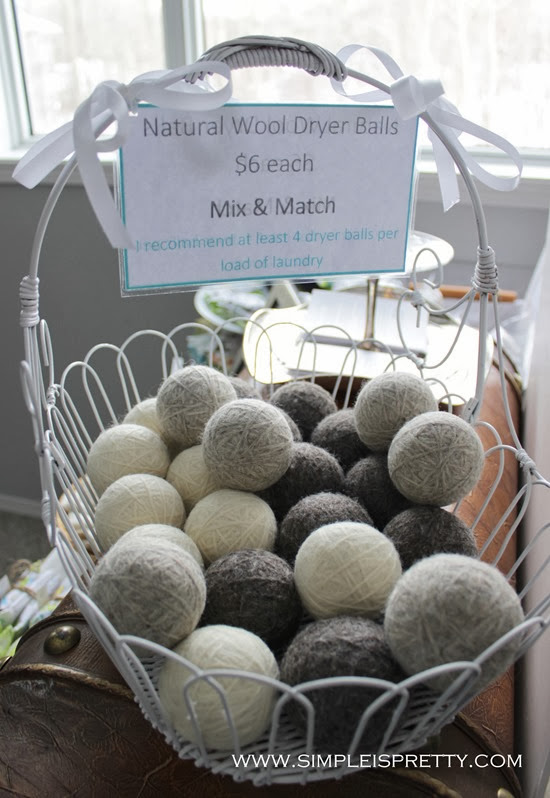 Wool Dryer Balls in basket for craft sale