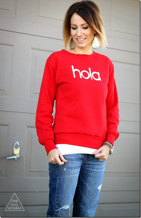 Make your own graphic sweatshirt- easy tutorial for this hola sweatshirt