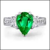 Pear Emerald and Diamond Three Stone Ring in Platinum