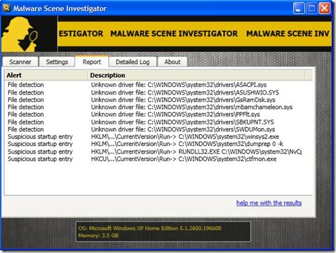 Malware Scene Investigator risultato scansione