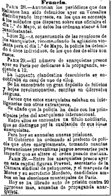 1890-04-30 - La Iberia - 01 (Preparativos del 1º de Mayo - Francia - 1)