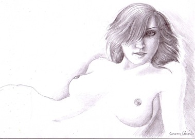 A beautiful woman waiting - Pencil drawing - O superba femeie asteptand desen in creion