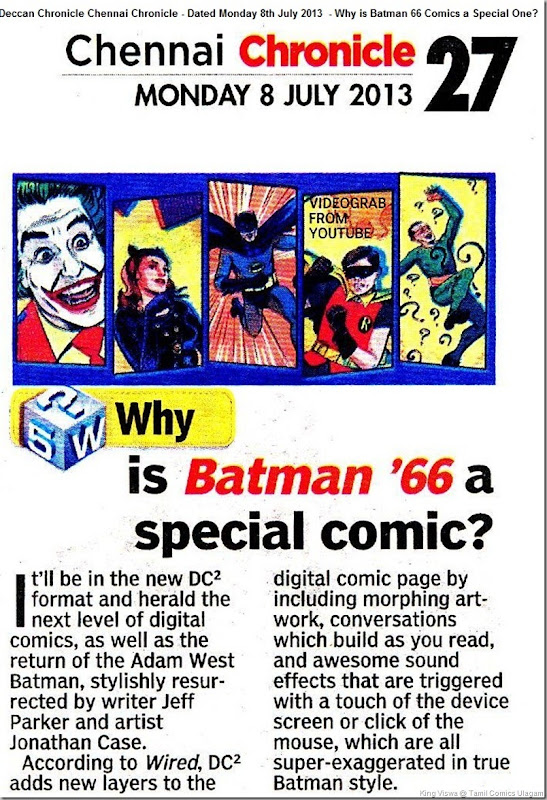 Deccan Chronicle Chennai Chronicle Monday 8th July 2013  Batman 1966 Comics