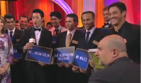 Andrew Wolff with fellow Mister World 2013 contestants in The One Show