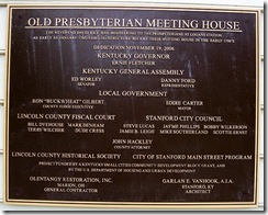 Old Presbyterian Meeting House plaque in Stanford, KY  (Click to enlarge)