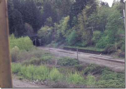 View of the BNSF Rocky Point Tunnel from the Weyerhaeuser Woods Railroad (WTCX) at Kelso, Washington on May 17, 2005