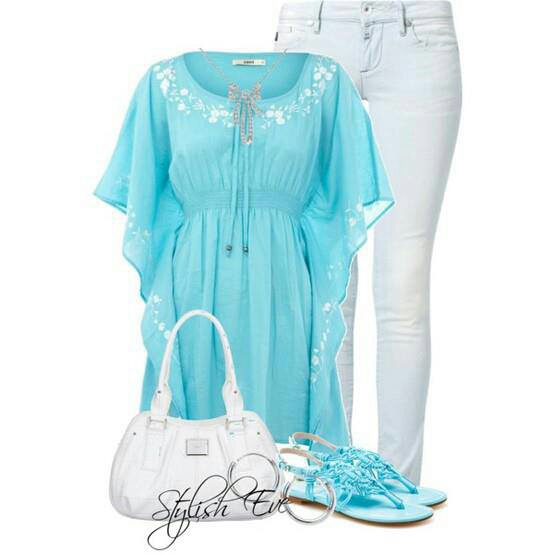 white and light blue outfit