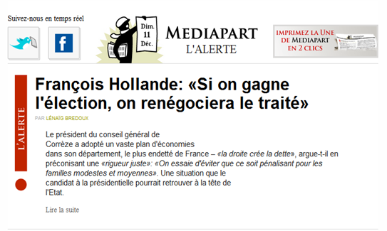 mediapart informacion sobre la gestion d'Hollande en Corrèze