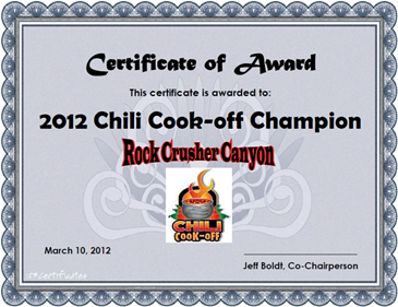 Blue Chili Champion Certificate