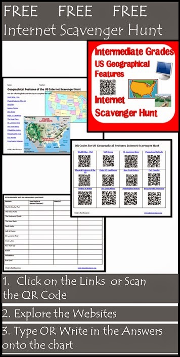 Internet Scavenger Hunt - US Geographical Features - Free download from Raki's Rad Resouces