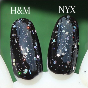 H&M Nagellack Dupe NYX Frizzy Spots Black Glitter 2