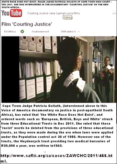 WHITE RACE GROUP DOES NOT EXIST RULES JUDGE PATRICIA GOLIATH CT HIGH COURT DEC 2011