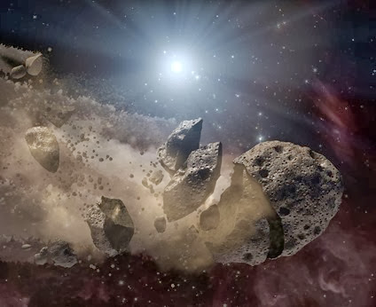 ilustração da fragmentação de um asteroide