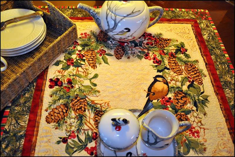 Sewing group with Chickadee quilt & tea set 026