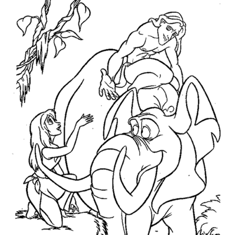 dibujos colorear de Tarzan y Jane