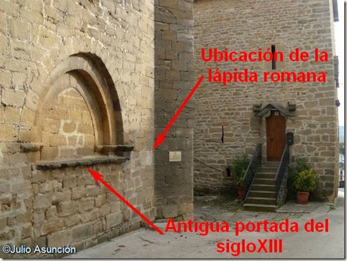 Ubicación de la lápida romana y la antigua portada de la iglesia - Muez