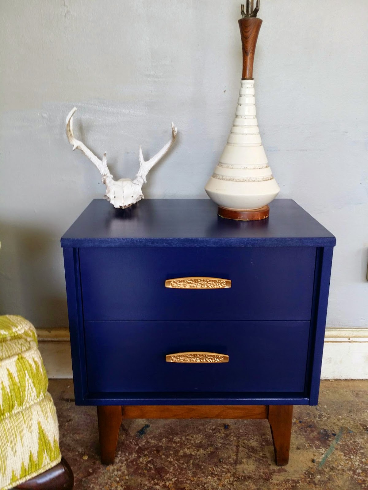 Vintage Ground Mid Century Glossy Blue Nightstand