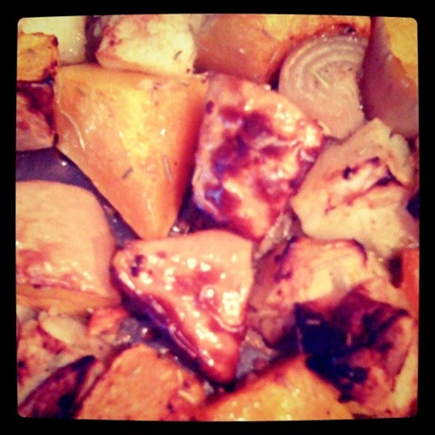 #3 Roasted squash, apples and shallots ready to blend into soup