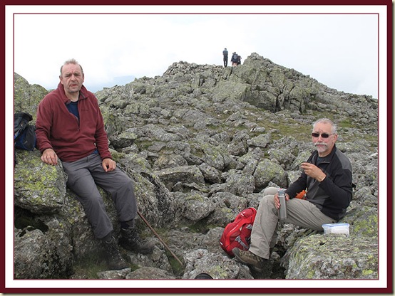 Stuart and Rick - lunch with midges, on Scafell