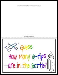 Sibling Shower Qtips in the Bottle Game - table tent card