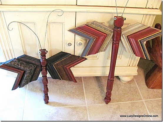 friday feature--dragonfly made from wood spindle table leg and picture frame molding from lucy design blog