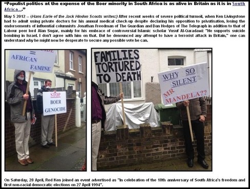 BOERS IN EXILE STORY PROTEST 27APR2012 LONDON JACK HINDON SCOUTS