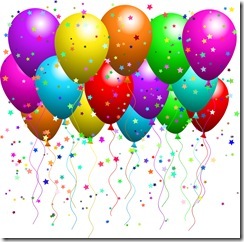 Clipart Illustration of a Bunch Of Floating Party Balloons With Confetti At A Party