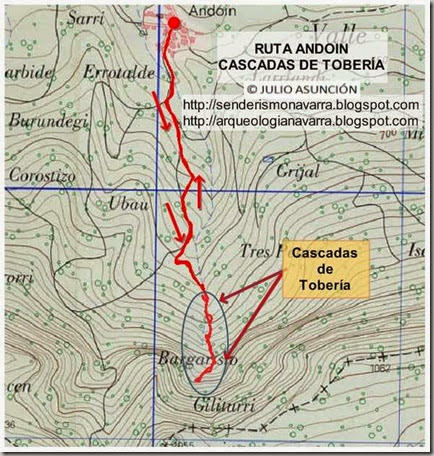 Mapa ruta cascadas de Tobería