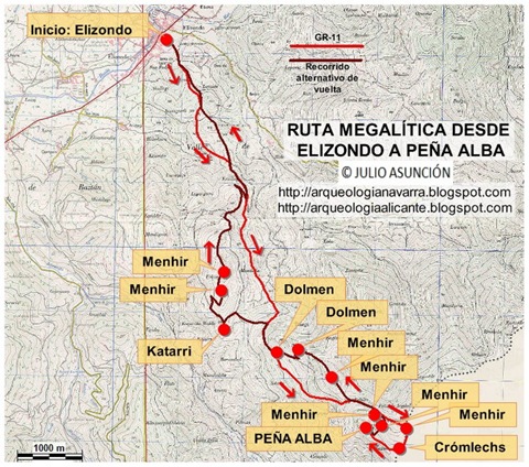Mapa ruta megalítica de Elizondo a Peña Alba