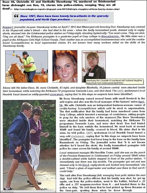 Steenkamp Deon Christelle daughter 14 murdered Griekwastad Apr72012 COMBINED STORY