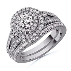 Round Diamond Wedding Ring Set in 14k White Gold
