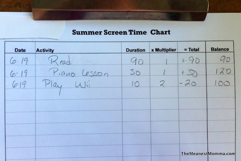 Summer Screen Time Reward Chart